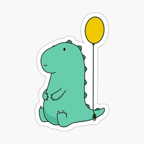 "Yellow Balloon Dinosaur " Sticker for Sale by princesssomo21 | Redbubble Easy Dinosaur Drawing, Dinosaur Stickers, Dinosaur Drawing, Yellow Balloons, Cute Puns, Sweet Pic, Kids Fabric, Dinosaur Design, Red Balloon