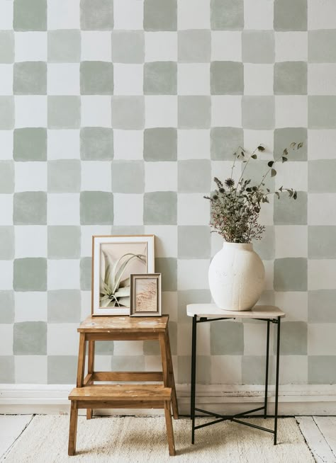 Repeat for Peel and Stick Wallpaper: 25" x 25" Repeat for Traditional Unpasted: 24" x 24" Colour: Olive Collection: Checkered *Be sure to check out our other pages for more beautiful wallpapers: https://timberleawallpaper.com https://www.etsy.com/ca/shop/Timberleaminimal The 10" option is intended as a sample! It measures roughly 10" x 8". Express shipping upgrades of samples are available with the purchase of 5 or more samples. Please write (EXPRESS5) in the notes at check out to get express sh Green Checkered Wallpaper Bedroom, Checkered Accent Wall Nursery, Green Wallpaper Room Ideas, Boy Room With Wallpaper, Wallpaper Accent Wall Green, Checkered Playroom, Checkered Wall Paint, Green Nursery Wallpaper, Green Checkered Wallpaper