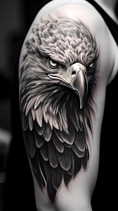 Black Eagle Tattoo, Eagle Shoulder Tattoo, Eagle Head Tattoo, Bald Eagle Tattoos, Tatuaje Trash Polka, Tiger Tattoo Sleeve, Hawk Tattoo, Animal Sleeve Tattoo, Family Tattoo Designs