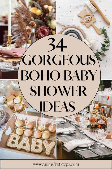 Planning a boho baby shower? Our list of 34 gorgeous boho baby shower ideas will inspire you to plan the perfect baby shower. Boho Shower Food Ideas, Lunch Baby Shower Ideas, Baby Boy Boho Shower Ideas, A Little Wildflower Baby Shower Theme, Simple Boho Baby Shower Ideas, Budget Friendly Baby Shower Ideas, Boho Wildflower Baby Shower Ideas, Boho Baby Shower Cake Ideas, Flower Child Baby Shower Ideas