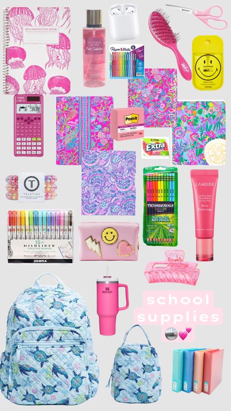 preppy school supplies 😍 Preppy Back To School Supplies, Pink Home Offices, Locker Stuff, Preppy Wishlist, School Supplies Ideas, Essential List, Preppy School Supplies, School Backpack Essentials, School Preppy