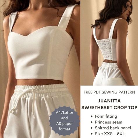 Juanitta sweetheart crop top – PDF sewing pattern – Tiana's Closet Crop Top Pattern Sewing, Top Pattern Sewing, Sweetheart Crop Top, Crop Top Sewing Pattern, Diy Clothes Patterns, Diy Crop Top, Sewing Top, Free Pdf Sewing Patterns, Crop Top Pattern