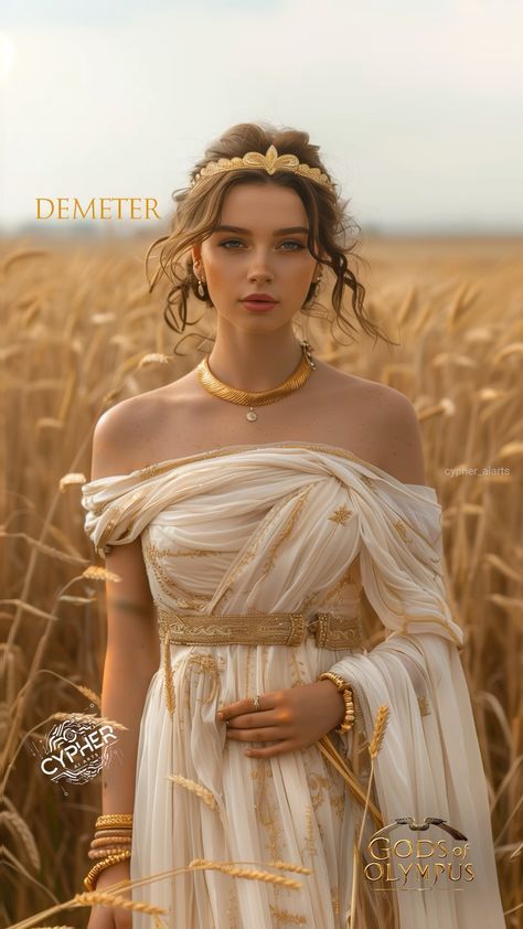 Demeter Goddess Art, Demeter Outfit, Demeter Costume, Demeter Art, Earth Goddess Art, Demeter Greek Goddess, Greek Goddess Outfit, Harvest Goddess, Demeter Goddess