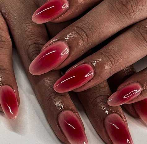 Red Chic Nails, Cool Nails Almond, Red Snakeskin Nails, Nail Inspo Airbrush, Aura Nails Ideas, Ohara Nails, Red Chrome Nails French Tip, Pink And Red Aura Nails, Aura Red Nails