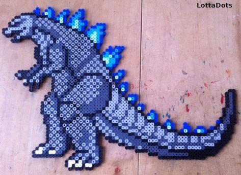 Godzilla Party, Godzilla Tattoo, Godzilla Birthday, Rave Kandi, Perler Projects, Pearl Art, Pony Bead Crafts, Godzilla 2014, Graph Patterns