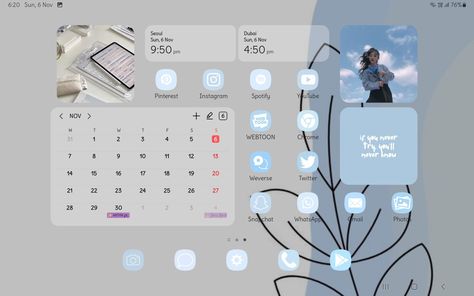 Homescreen #2 Homescreen Wallpaper Aesthetic Tablet, Tablet Homescreen Ideas Android, Samsung Tablet Aesthetic Homescreen, Samsung Tablet Homescreen Layout, Samsung Tab Homescreen Ideas, Tablet Layouts Samsung, Tablet Aesthetic Organization, Tablet Homescreen Ideas, Samsung Tablet Wallpaper Aesthetic