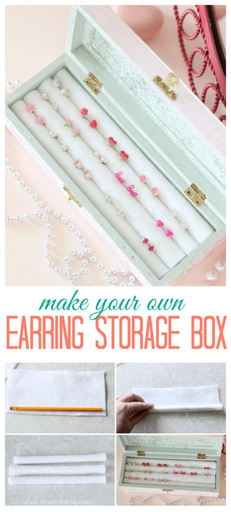 Storage Pencils, Diy Earring Storage, Fun Crafts For Girls, Make An Earring, Craft Storage Box, Jewelry Storage Diy, Earring Jewelry Box, Jewelry Box Diy, Earring Storage