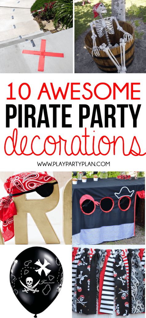 Awesome pirate party decorations including everything from things you can DIY at home for just a few gold coins and things that you can buy quick! Definitely some of the best pirate party ideas too! Pirate Party Ideas, Pirate Food, Pirate Party Games, Pirate Party Decorations, Pirate Party Favors, Pirate Activities, Pirate Themed Birthday, Pirate Crafts, Pirate Decor