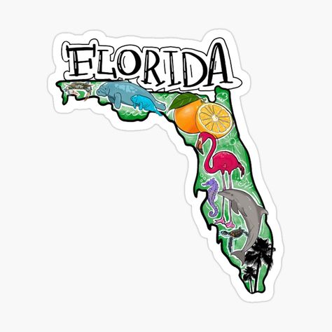 Get my art printed on awesome products. Support me at Redbubble #RBandME: https://www.redbubble.com/i/sticker/Florida-state-outline-sticker-by-ambermakesart/143367472.JCQM3?asc=u Florida State Outline, Florida Stickers, Florida Outline, Palm Tree Sticker, Florida Poster, Manatees, Tree Stickers, State Outline, Decorate Notebook