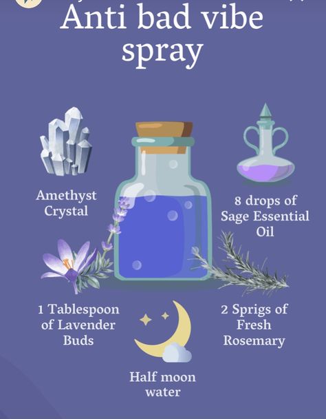 Anti Bad Vibe Spray, Essential Oils Witchcraft, Essential Oil Magic, Essential Oil Spray Recipes, Magick Oil, Witch Herbs, Witch Bottles, Essential Oil Diffuser Blends Recipes, Wiccan Magic