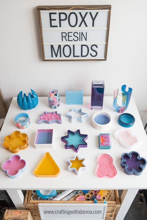 Explore the vibrant world of epoxy resin molds! 🌟 From colorful shapes to unique designs, crafting personalized pieces is within reach. Artistry can flourish with just a few molds and some creativity! 🌈 Get inspired and start creating today! 🎨 Epoxy Resin Molds, Epoxy Resin Table, Epoxy Resin Crafts, Resin Table, Creative Hobbies, Resin Molds, Creative Activities, Creative Expressions, Creative Crafts