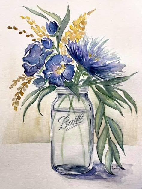 Watercolor Bouquets Of Flowers, Watercolor Vase, Bouquet Of Flowers Watercolor, Watercolor Flowers In Vase, Watercolor Vases With Flowers, Watercolor Flowers In A Vase Paintings, Watercolor Paintings Of Flowers In Vases, Watercolor Flowers In Jar, Blue Flowers Painting Watercolour