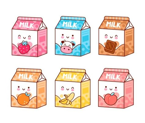 Cute happy funny flavored milk set | Premium Vector #Freepik #vector #box #character #cartoon #chocolate Milk Drawing, Milk Cartons, 귀여운 음식 그림, Desain Quilling, Happy Funny, Cute Food Drawings, Cute Food Art, Flavored Milk, Cute Animal Drawings Kawaii