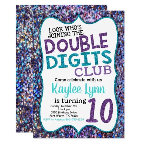 Double Digits 10th Birthday Party Invitation 10th birthday party ideas and inspiration for children turning 10 years old. #ad #10thbirtday Double Digits Birthday Invitations, 10 Year Birthday Party Ideas For Girl, 10 Birthday Party Girl Ideas, Double Digit Birthday Ideas, 10 Birthday Party, 10th Birthday Invitation, 10th Birthday Party, Engagement Party Games, Bridal Party Games