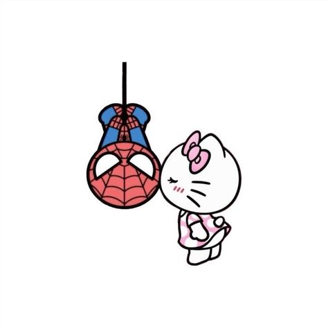 Hello Kitty Spider-man, Spiderman Cute Drawing, Spiderman Drawing Cute, Hello Kitty Kissing Spiderman, Hello Kitty With Spiderman, Coquette Spiderman, Hello Kitty And Spiderman Drawing, Spider Man N Hello Kitty, Cute Spiderman Drawing