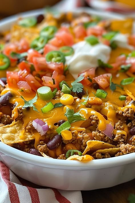 Golden cheesy Frito Taco Pie fresh out of the oven Ultimate Frito Taco Pie, Hamburger Frito Casserole Recipes, Fritos Pie Recipe, Taco Casserole With Fritos Corn Chips, Frito Taco Bowl, Frito Bowl, Taco Frito Casserole, Fritos Recipes, Frito Taco Casserole