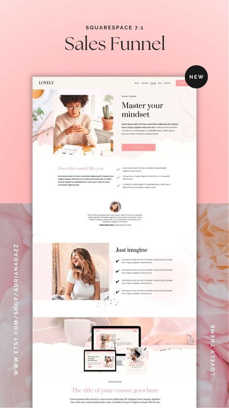 Online Course Website Design, Sales Funnel, Sales Page, Squarespace Template, Sales Funnel Design, Sales Funnel Template, Shop Banner Design, Feminine Web Design, Website Banner Design