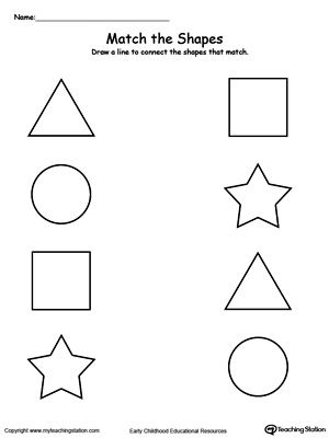 Match the Shapes: Teach your child basic shapes and how to group a matching shape with this printable activity worksheet. Match The Shapes, Shape Worksheets For Preschool, Shapes Worksheet Kindergarten, Shapes Kindergarten, Activity Worksheet, Matching Worksheets, Toddler Worksheets, Free Preschool Worksheets, Shapes Preschool