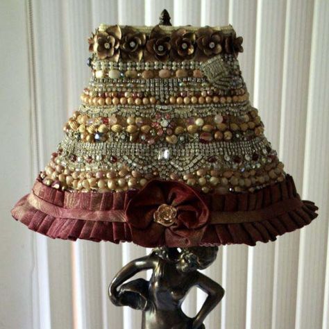 Decorated Lampshades, Pretty Lampshades, Upcycled Lampshade, Jute Mirror, Lampshade Art, Macrame Lamp Shade, Decorate Lampshade, Country Lamps, Bohemian Lamp