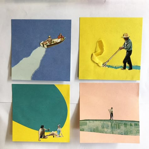 Post It Art Drawing, Collage Art Design Ideas, Post It Drawings, Post It Design, Anthony Zinonos, Post It Art, Kunstjournal Inspiration, Tiny Art, Collage Art Projects