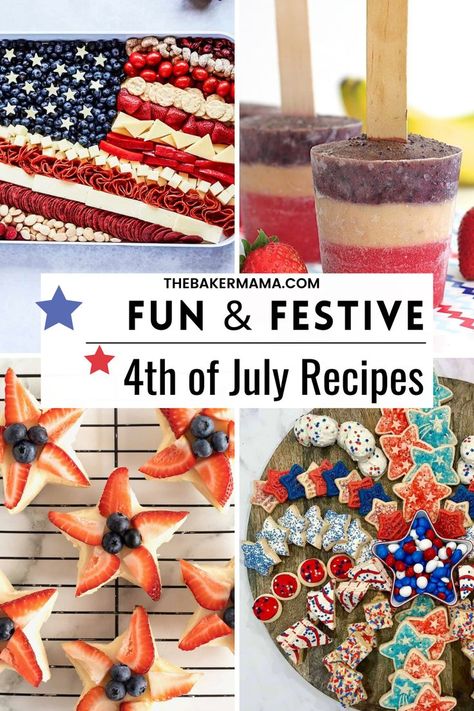 Hosting a 4th of July party this year? Plan a fun and festive Fourth of July feast with these patriotic recipes. From a patriotic cheese board, or a hot dog board, or a red, white and blue themed dessert you’re sure to find some great inspiration for a fabulous Fourth of July celebration. Hot Dog Board, Bacon Wrapped Cheeseburger, Honey Corn Muffins, Grilled Cheese Hot Dog, The Baker Mama, Homemade Banana Ice Cream, Crock Pot Ribs, Baker Mama, Fresh Cherry Pie