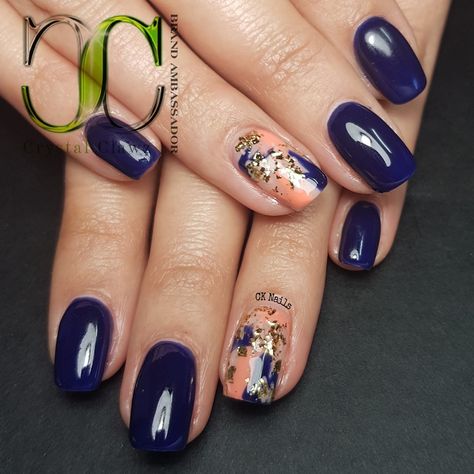 Peach And Navy Nails, Peach And Blue Nails, Navy Nails Design, Ivy Nails, Natural Color Nails, Sun Nails, Navy Nails, Nail Goals, Stunning Nails