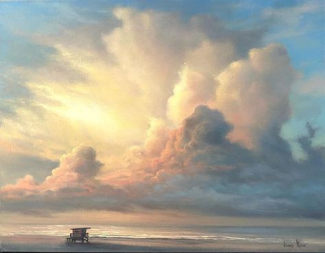 Ksenya Verse on Instagram: ““The Light Guard” 14x18 inches, oil on board Available on my website link on bio” Room Clouds, Painting Exercises, Sky Oil Painting, Mural Colorful, Summer Nature Photography, Bedroom Painting, Stormy Skies, Summer Nature, Amazing Nature Photos