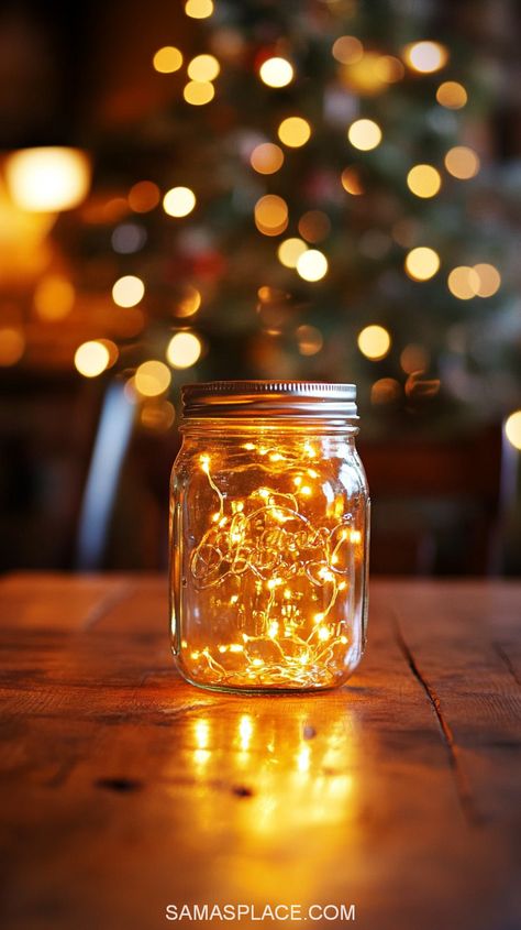 Get creative this season with 29+ Xmas Mason jar ideas for 2024! These versatile jars are perfect for festive decorations, DIY gifts, or cozy lighting. Fill them with fairy lights and faux snow for a magical glow, or use them to create rustic candle holders with greenery and ribbons. Design thoughtful gifts like layered hot cocoa mix, cookie kits, or bath salts. #XmasMasonJarIdeas #HolidayDIY2024 #FestiveCrafts #ChristmasDecor Mason Jars With Fairy Lights Centerpiece, Jars With Lights Inside Diy, Mason Jar Twinkle Lights, Jars With Lights Inside, Fairy Light Mason Jars, Cookie Kits, Lighted Centerpieces, Cozy Lighting, Hot Cocoa Mix