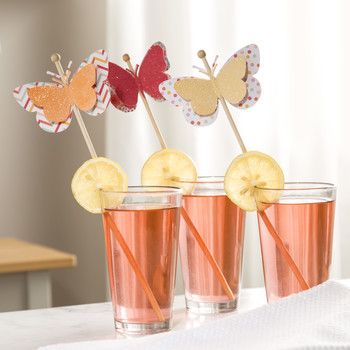 cricut colorful butterfly drink stirrers sparkle Butterfly Drink, Cricut Butterfly, Drink Stirrer, Birthday Party Crafts, Drink Stirrers, Glitter Paper, Fun Crafts For Kids, Party Drinks, Diy Party