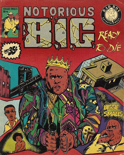 Alejandro Tordezailart on Instagram: “Notorious Big . #notoriousbig #biggie #biggiesmalls #readytodie #puffdaddy #comic #comiccover #cover #comicstrip #hiphop #truegrittexture…” Biggie Poster, Marvel Hip Hop Covers, Hip Hop Comic, Rap Album Covers, Soul Kitchen, Music Museum, Outta Compton, Album Artwork Cover Art, Album Wall