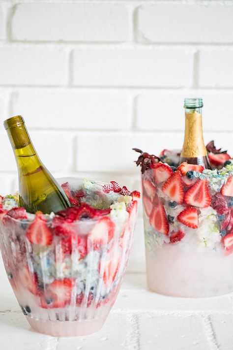 Bucket With Flowers, Diy Ice Bucket, Floral Ice Bucket, Wine Chiller Bucket, Ice Bowl, Floral Ice, Wine Bucket, Ice Buckets, Easy Entertaining