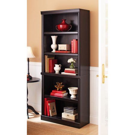 Better Homes and Gardens Ashwood Road 5-Shelf Bookcase, Multiple Finishes, Black Black Bookshelf Decor, Cherry Bookcase, Black Bookshelf, Black Bookcase, 5 Shelf Bookcase, Wood Bookshelves, Shelf Bookcase, Wooden Bookcase, Wood Book