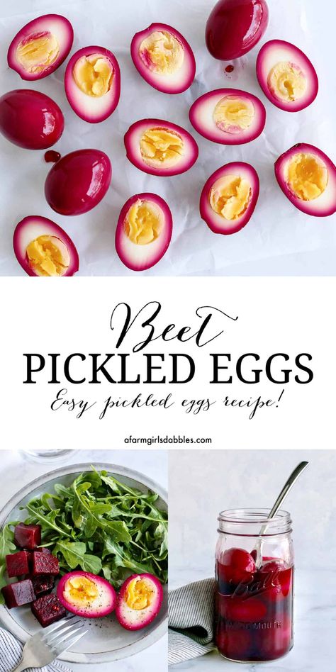 Made with just hard-boiled eggs and pickled beet juice, these Beet Pickled Eggs add a beautiful pop of color to salads and other dishes. Allow them to chill longer and they'll have a tangy pickled flavor you won't be able to resist snacking on! Easy Pickled Eggs, Beet Pickled Eggs, Pickled Beets And Eggs, Today Recipes, Pickled Beets Recipe, Pickled Eggs Recipe, Boiled Egg Recipes, Hard Boiled Egg Recipes, Beetroot Juice