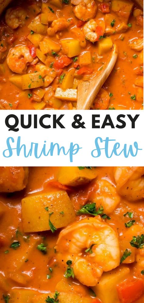 Craving a warm and comforting seafood dish? Try our simple and easy shrimp stew recipe with potatoes! This flavorful stew is packed with tender shrimp and hearty potatoes cooked in a savory broth. With just a few ingredients and simple steps, you can enjoy a delicious and satisfying meal in no time. Perfect for weeknight dinners or cozy gatherings, this shrimp stew will impress your taste buds. Don't miss out on this mouthwatering seafood dinner recipe! Stewed Shrimp Recipes, Shrimp Potatoes Recipes, Shrimp And Potato Stew, Fish And Shrimp Soup Seafood Stew, Shrimp Stew With Potatoes, Fish Stew With Potatoes, Shrimp Stew Recipes, Shrimp Soup Recipes Easy, Shrimp And Potatoes Recipes