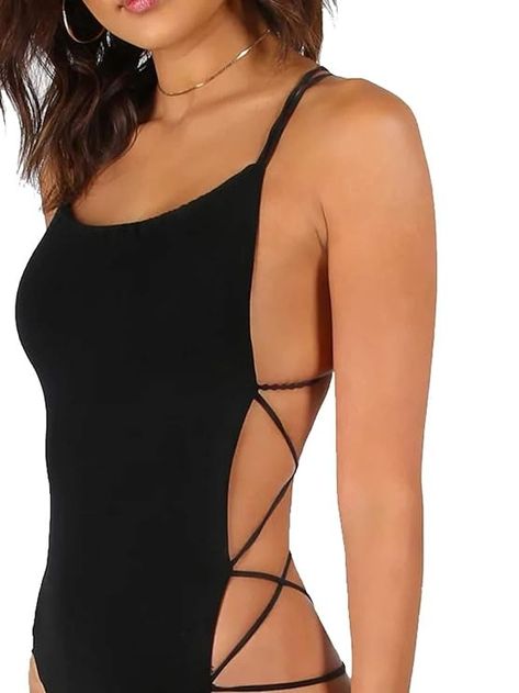 Buy Verdusa Women's Sleeveless Scoop Neck Strappy Backless Bodysuit Black M at Amazon.in Backless Bodysuit, Cami Bodysuit, Bodysuit Black, Sleeveless Bodysuit, Jumpsuit Fashion, Clothing Ideas, Sleeveless Shirt, Black Bodysuit, Leotards