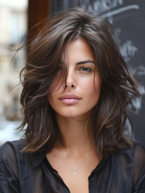 Stylish Medium Layered Haircuts 2024 Medium Brown Hair Blowout, Fall 2024 Hair Trends Shoulder Length, Mid Length Haircut Brunette, Layers Bob Medium, Mid Length Hair With Layers Thick Hair, Hair Cuts Thick Hair Medium, Should Length Layered Hair Haircuts, Brunette Medium Length Hair With Layers, Medium Haircut With Layers Face Framing