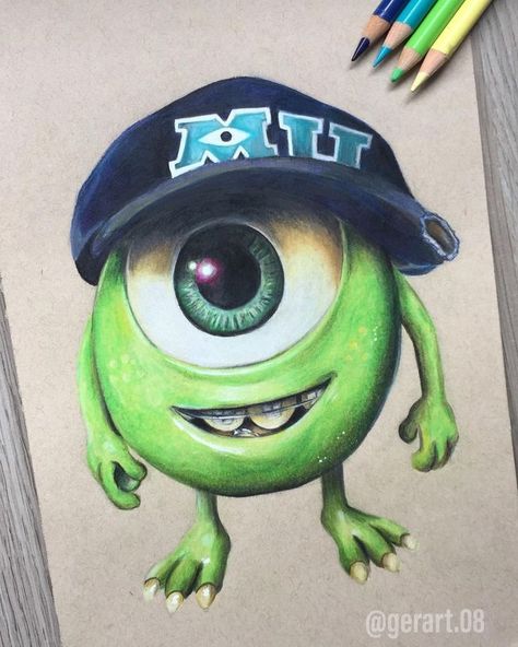 Disney Colored Pencil Art, Disney Characters Drawings Colored, Disney Character Drawings, Realistic Cartoons, Disney Drawings Sketches, Prismacolor Art, Disney Monsters, Monsters University, Monster University