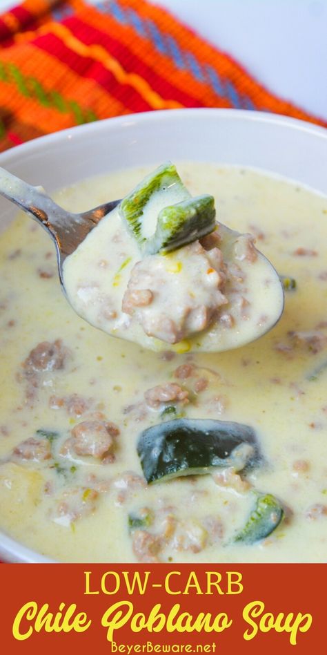 Pablano Pepper Soup Recipe, Poblano Pepper Recipes Keto, Keto Poblano Soup, Chili Relleno Soup, Creamy Chicken Poblano Pepper Soup, Poblano Chili Relleno Casserole, Low Carb Stuffed Poblano Peppers, Keto Chile, Chile Relleno Soup