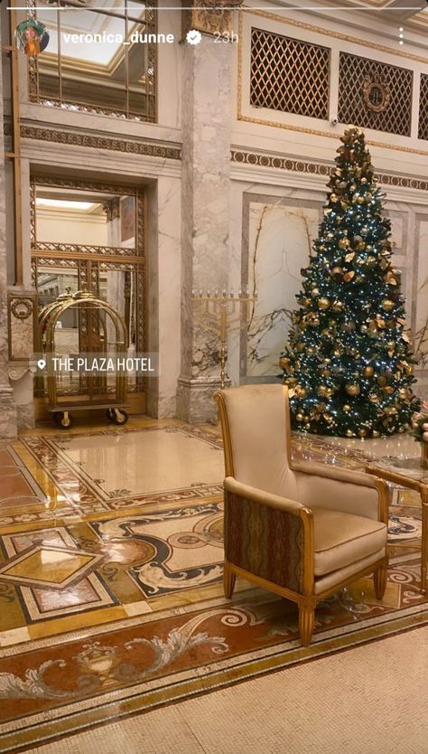 The Plaza Hotel Aesthetic, Plaza Hotel New York Christmas, The Plaza Hotel Nyc Christmas, Plaza Hotel Christmas, Winter Inspo Aesthetic, Christmas At The Plaza, Hotel Christmas Tree, Warmth Aesthetic, The Plaza Nyc