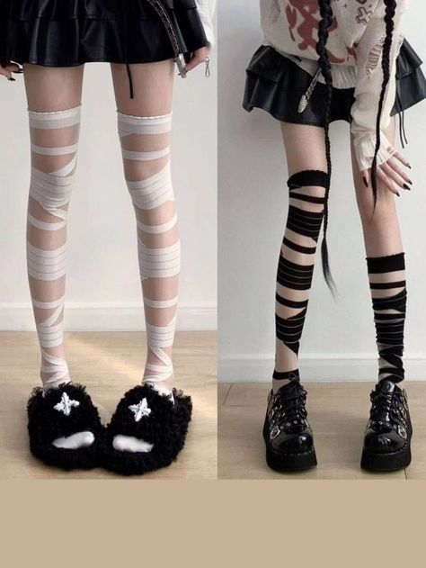 Free Returns ✓ Free Shipping✓. 2pairs Women's Bandage Style Over Knee Stockings For Cosplay- Women Tights at SHEIN. Knee Bandage, White Stockings, Over The Knee Socks, Knee Socks, Mesh Panel, New Instagram, Kawaii Fashion, Color Set, High Socks