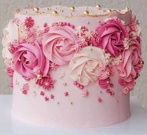 Pretty Buttercream Cakes, Birthday Cakes For Older Women, Pink Flower Wedding Cake, Rose Flower Cake Design, Girly Birthday Cakes For Women, Pretty Birthday Cakes For Women Simple, Spring Themed Cake, Pink Birthday Cake For Women, Elegant Birthday Cakes For Women Classy