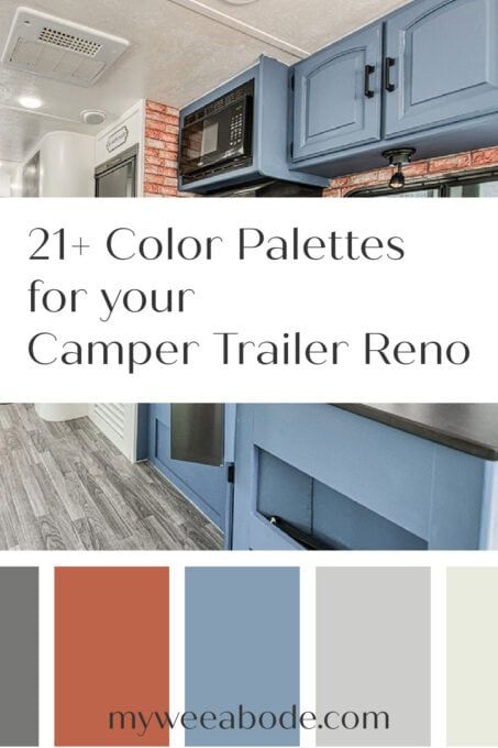 Revamp your motor home with these 21 color palettes for your camper trailer renovation. Get inspired by beautiful camper trailer color schemes that will elevate your space and make your travels even more enjoyable. #myweeabode #rvrenovation #traveltrailer #tinyhome Rv Painting Interiors Color Schemes, Rv Interior Remodel Color Schemes, Camper Color Scheme, Camper Makeover Color Schemes, Rv Color Schemes, Purple Kitchen Cabinets, Small Home Improvements, Spring Centerpieces, Trailer Renovation