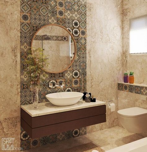 Middle Eastern Interior Design, Washroom Tiles, Bathroom Tiles Design Ideas, Indian Bathroom, Pink Bathroom Tiles, Fall Bathroom Decor, Small Bathroom Interior, Washroom Decor, Architecture Bathroom