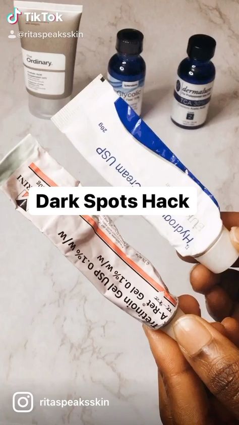 Dark Spots Corrector - Hack ▪️ I learned this one from a dermatologist at a medical spa a few years back. It was used to treat the stubborn dark spots on my legs.… Dark Spot Corrector Diy, Back Dark Spots, Creams For Dark Spots, Dark Spot On Legs, Skin Dark Spots Remover, Dark Spots On Legs Remove, Leg Hyperpigmentation, Skin Treatments For Dark Spots, Dark Spots Cream