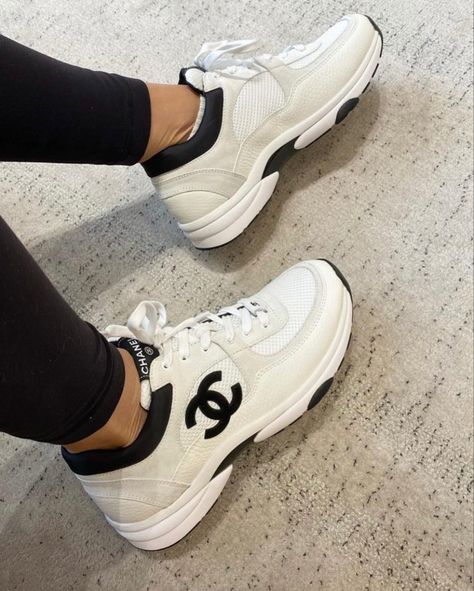 Chanel Sport Shoes, Chanel Sneakers Outfit, Chanel Tennis Shoes, Chanel Trainers, Channel Shoes, Dubai Outfit, Snicker Shoes, Designer Shoes Sneakers, Leather Ballet Shoes