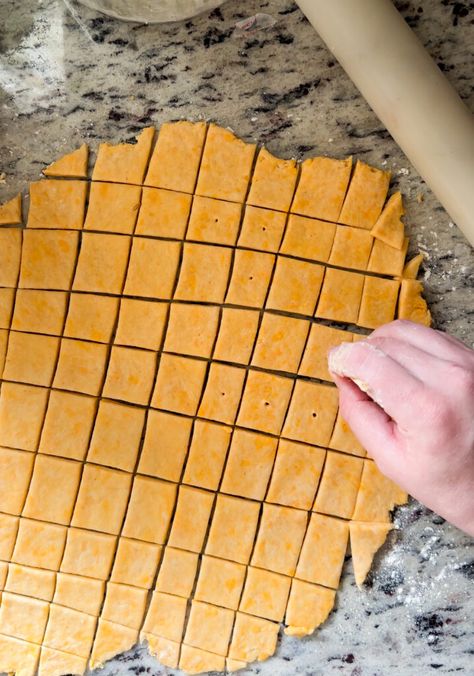 Poking holes in cheez it dough Cheez Its Recipe, Homemade Cheez Its Crowded Kitchen, Recipes With Cheez Whiz, Homemade Cheez Its Healthy, Make Your Own Cheez Its, Cheez It Recipe, Homemade Cheez Its, Roll Ups Recipes, Fruit Roll