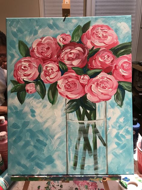 Flower Bunch Painting, Rose Canvas Painting Easy, Bunch Of Flowers Painting, Easy Flower Painting Acrylic, Rose Painting Acrylic, Bunch Of Roses, Easy Flower Painting, Boho Art Drawings, Concept Art Tutorial