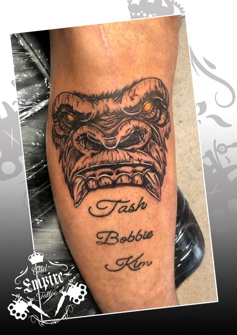 Very cool leg Gorilla 🦍 the white it’s popping 😍! #gorilla #gorillatattoo #wildlifetattoo #wildlife #blackandgrey #legtattoo #cooltattoo @oldempiretattoo Wildlife Tattoo, Gorilla Tattoo, Leg Tattoo Men, Leg Tattoo, Leg Tattoos, Tattoos For Guys, Cool Tattoos, The White, Black And Grey