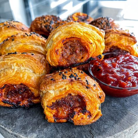 Nduja Sausage Rolls - Zena's Kitchen Pasta Garlic, Tomato Basil Pasta Sauce, Eggplant Rolls, Basil Pasta Sauce, Garlic Rolls, Vegetable Spring Rolls, Chilli Jam, Sausage Roll, Tomato Basil Pasta