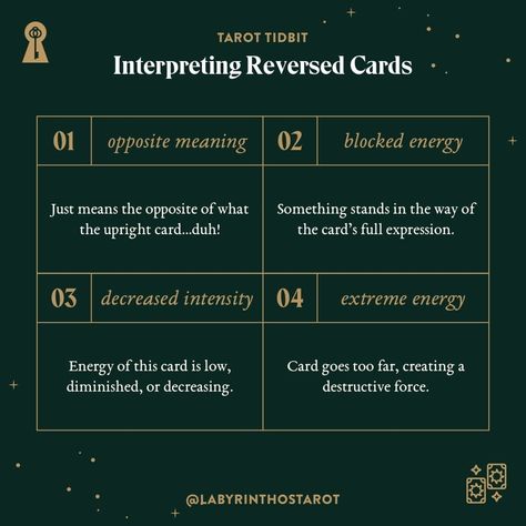 Labyrinthos • Tina | 4 ways to interpret reversed tarot cards. If you know the upright meaning, it can be pretty easy to interpret the reversal meaning based on… | Instagram Witch Tarot, Daily Tarot, Be Pretty, Tarot Readers, Tarot Spreads, Tarot Decks, Tarot Reading, Tarot Cards, Make It Simple